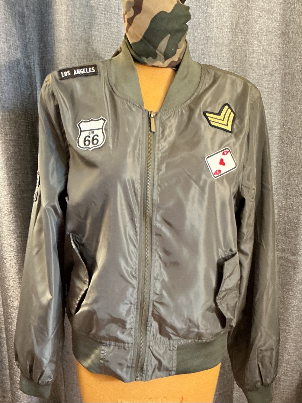 Yoki Olive Green Bomber Jacket with Patch Details